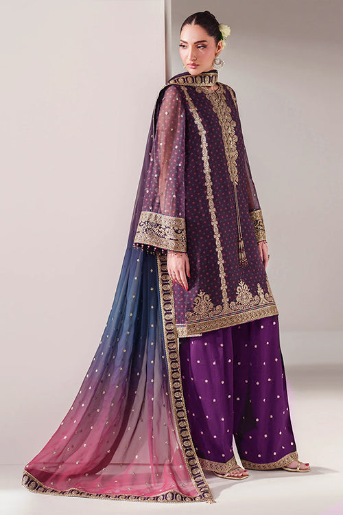 Pure Chiffon Plum Embroidered Dress - WW307