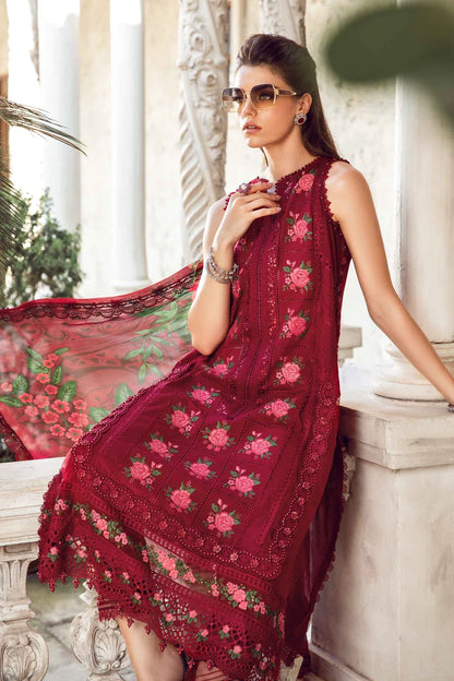 Pure Lawn Mahroon Embroidered Dress - LL243