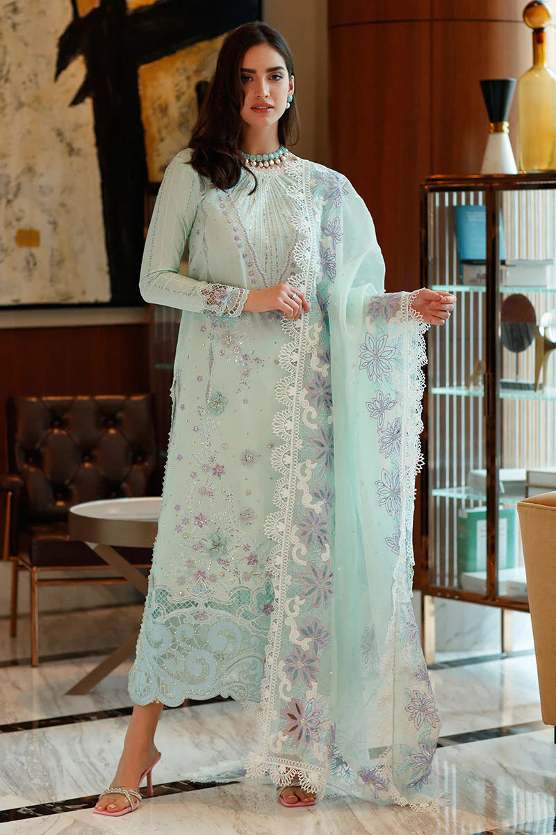 Pure Lawn Turquoise Embroidered Dress - LL244