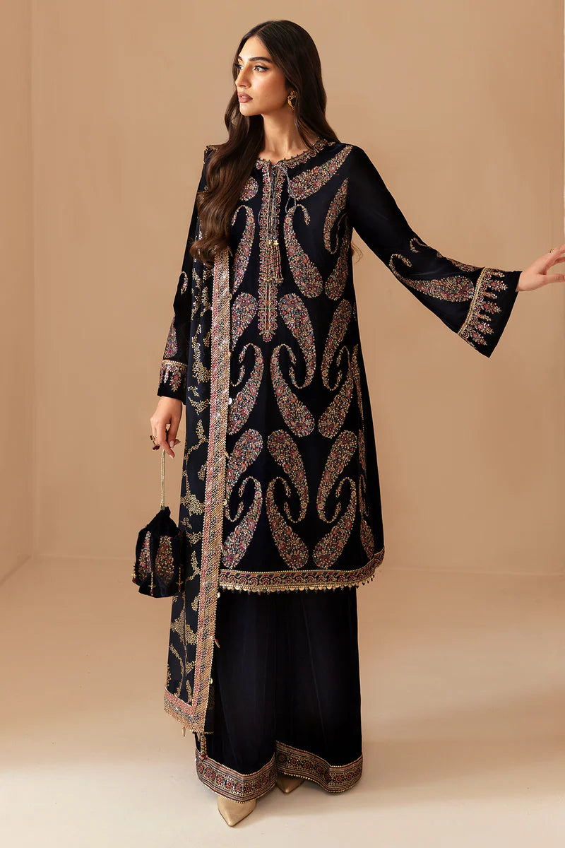 Pure Velvet Black Embroidered Dress - VC016