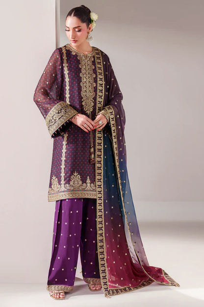 Pure Chiffon Plum Embroidered Dress - WW307