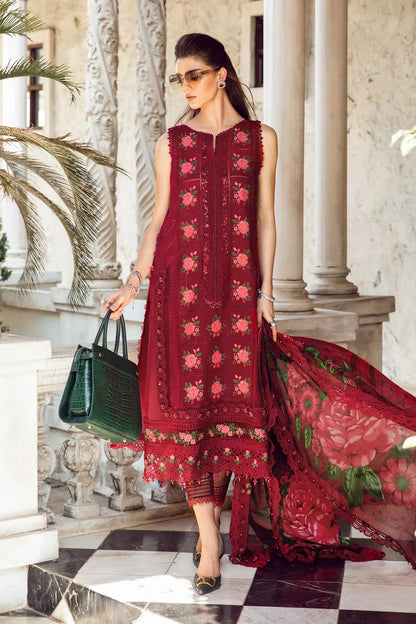 Pure Lawn Mahroon Embroidered Dress - LL243