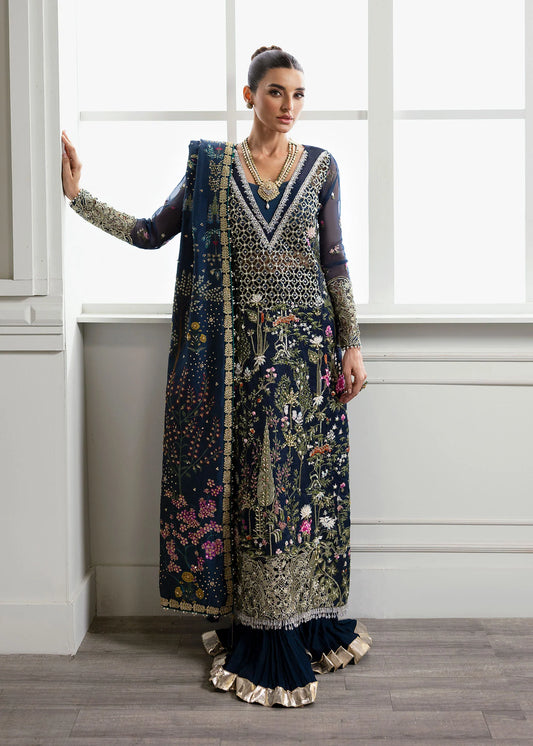 Pure Organza Midnight Blue Embroidered Dress : WW282
