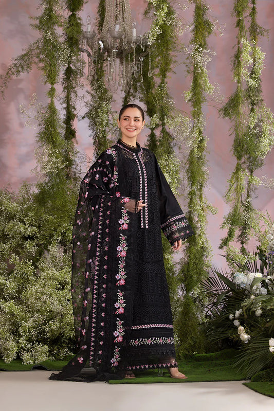Pure Lawn Black Chickenkari Dress - LL254