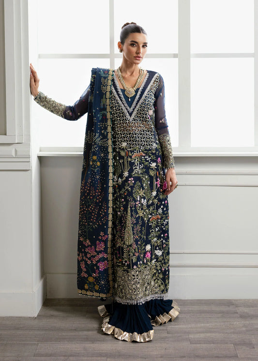 Pure Chiffon Midnight Blue Embroidered Dress : WW278