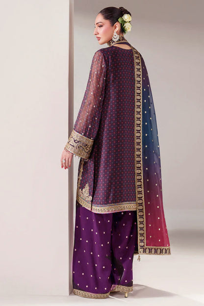 Pure Chiffon Plum Embroidered Dress - WW307