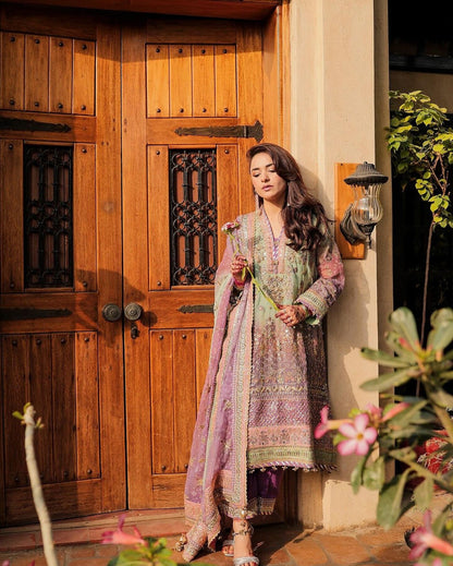 Pure Chiffon Green Formal Embroidered Dress : WW202
