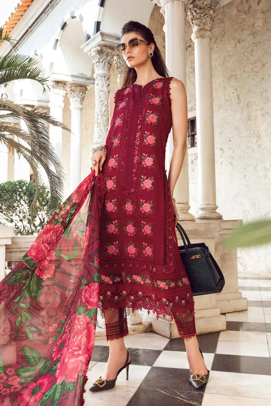 Pure Lawn Mahroon Embroidered Dress - LL243
