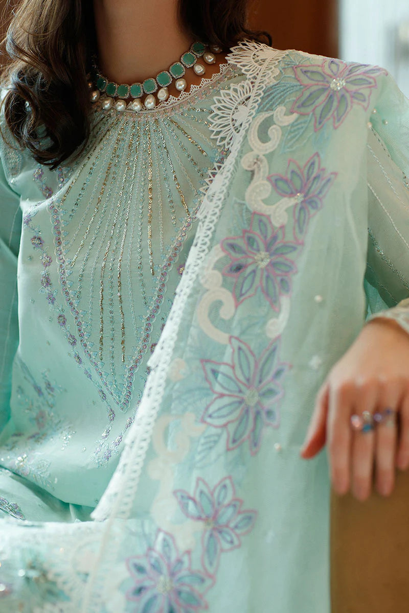 Pure Lawn Turquoise Embroidered Dress - LL244