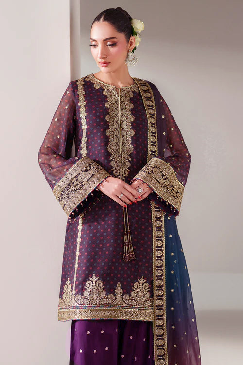 Pure Chiffon Plum Embroidered Dress - WW307