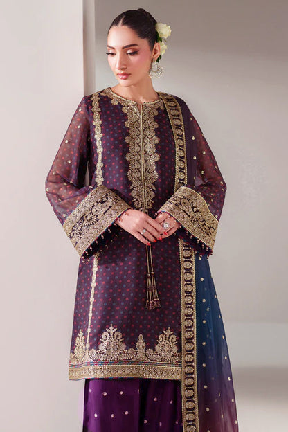 Pure Chiffon Plum Embroidered Dress - WW307