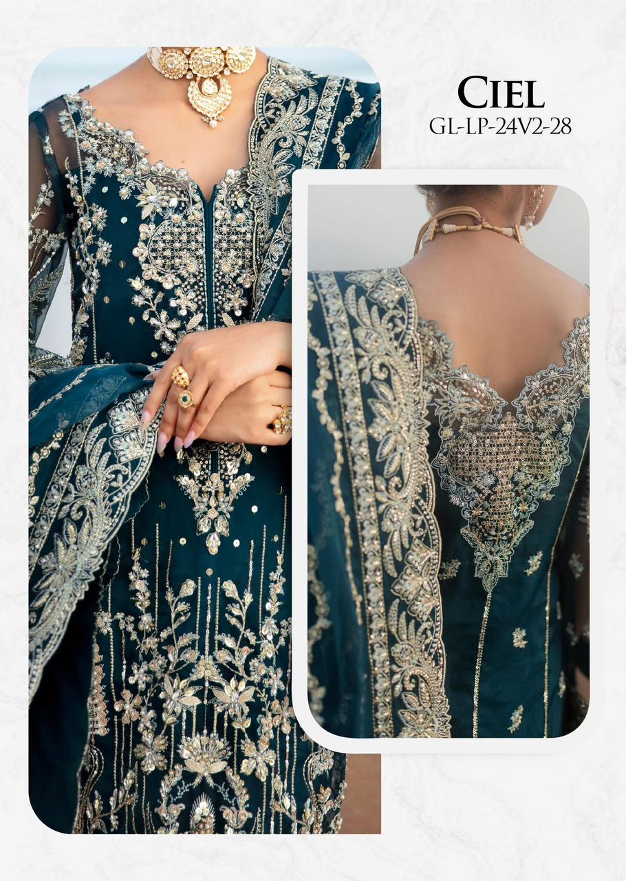 Pure Chiffon Navy Blue Embroidered Dress - WW256