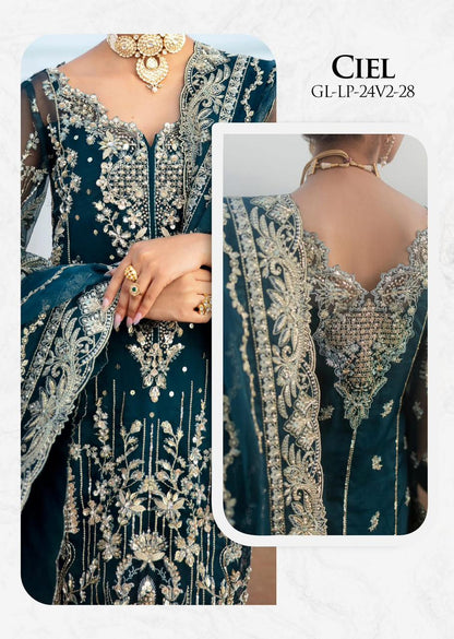Pure Chiffon Navy Blue Embroidered Dress - WW256