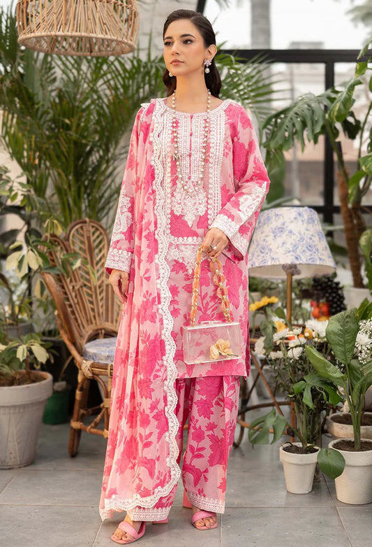 Pure Lawn Pink & White Embroidered Dress - LL265