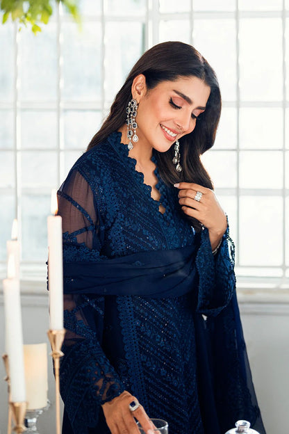 Pure Chiffon Blue Embroidered Dress - PW217