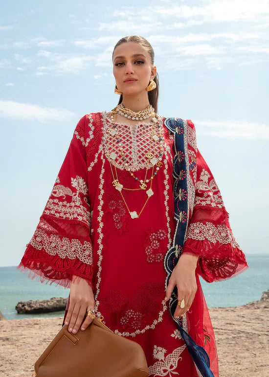 Pure Lawn Red Embroidered Dress - LL185
