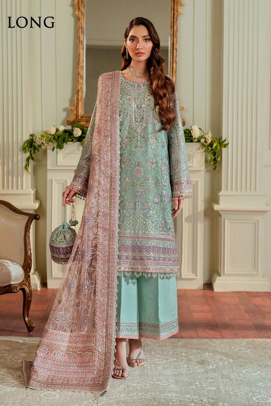 Pure Chiffon Sea Green Embroidered Dress - WW269