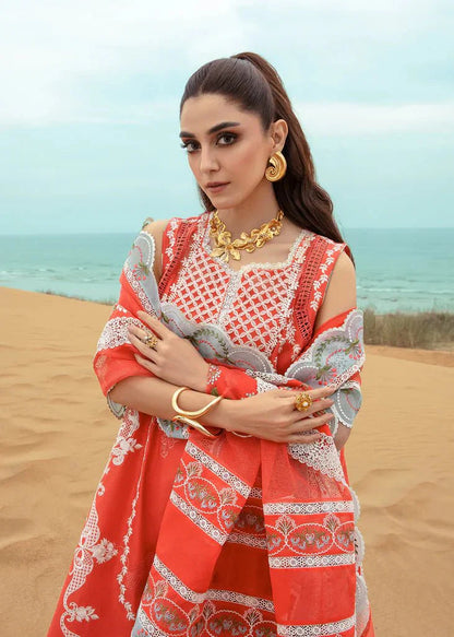 Pure Lawn Red Embroidered Dress - LL186