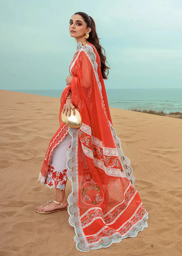 Pure Lawn Red Embroidered Dress - LL186
