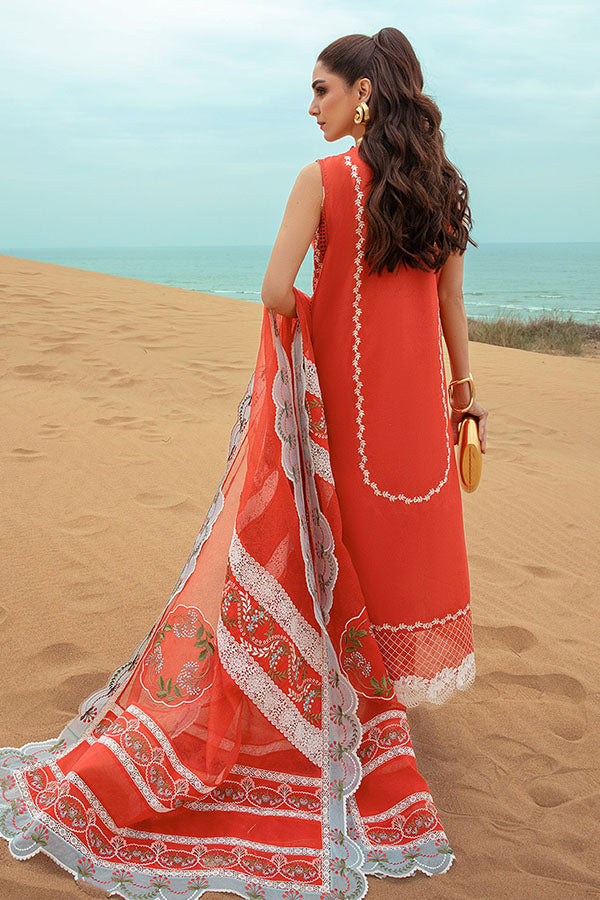 Pure Lawn Red Embroidered Dress - LL186