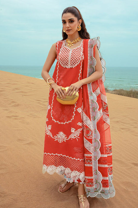 Pure Lawn Red Embroidered Dress - LL186
