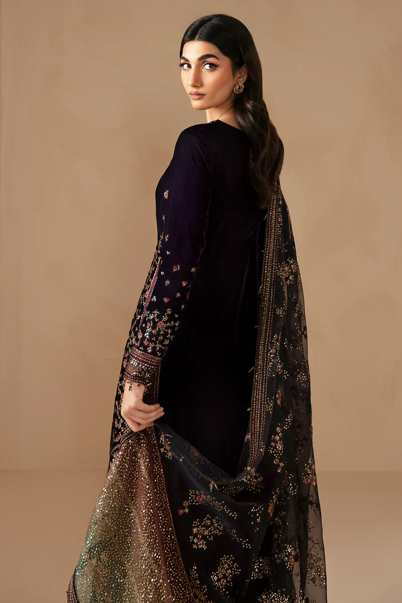 Pure Velvet Deep Purple Embroidered Dress - VC013