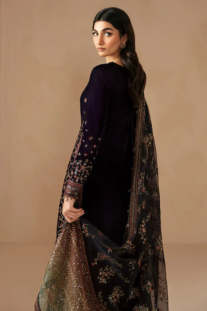 Pure Velvet Deep Purple Embroidered Dress - VC013