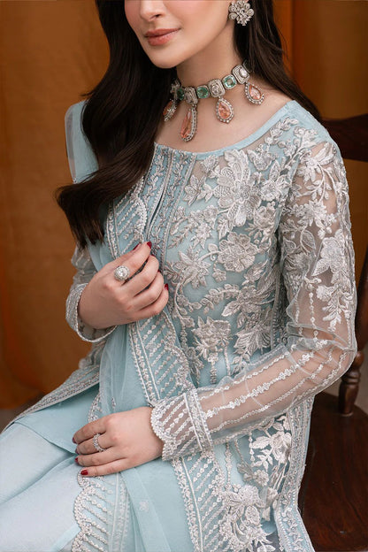 Pure Chiffon Sky Blue Embroidered Dress - WW270