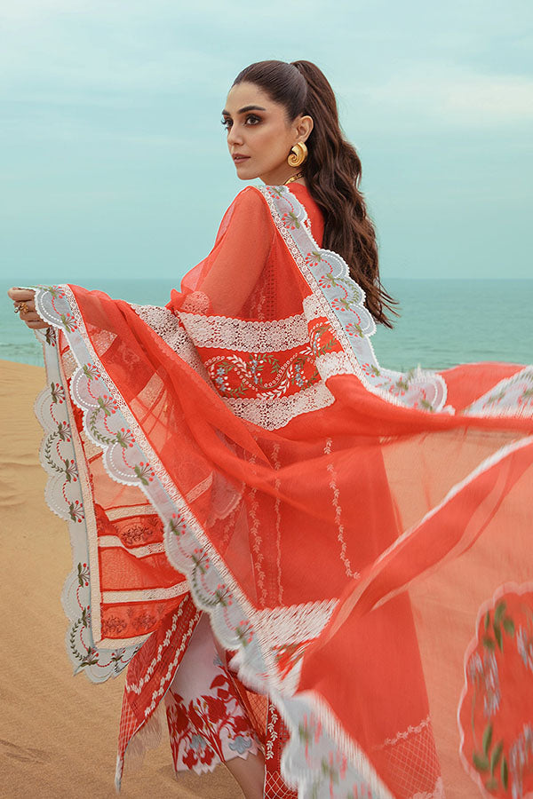 Pure Lawn Red Embroidered Dress - LL186