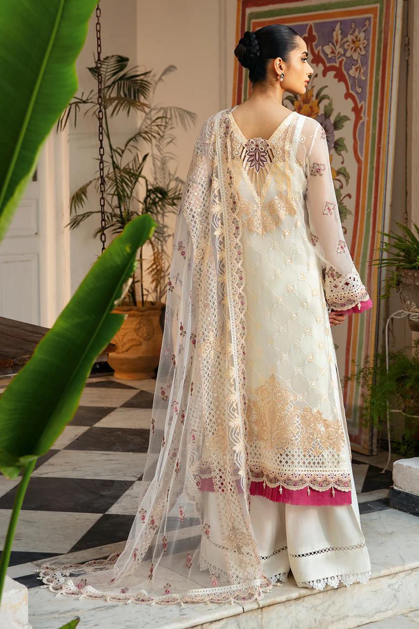 Pure Chiffon Off White Embroidered Dress - WW271