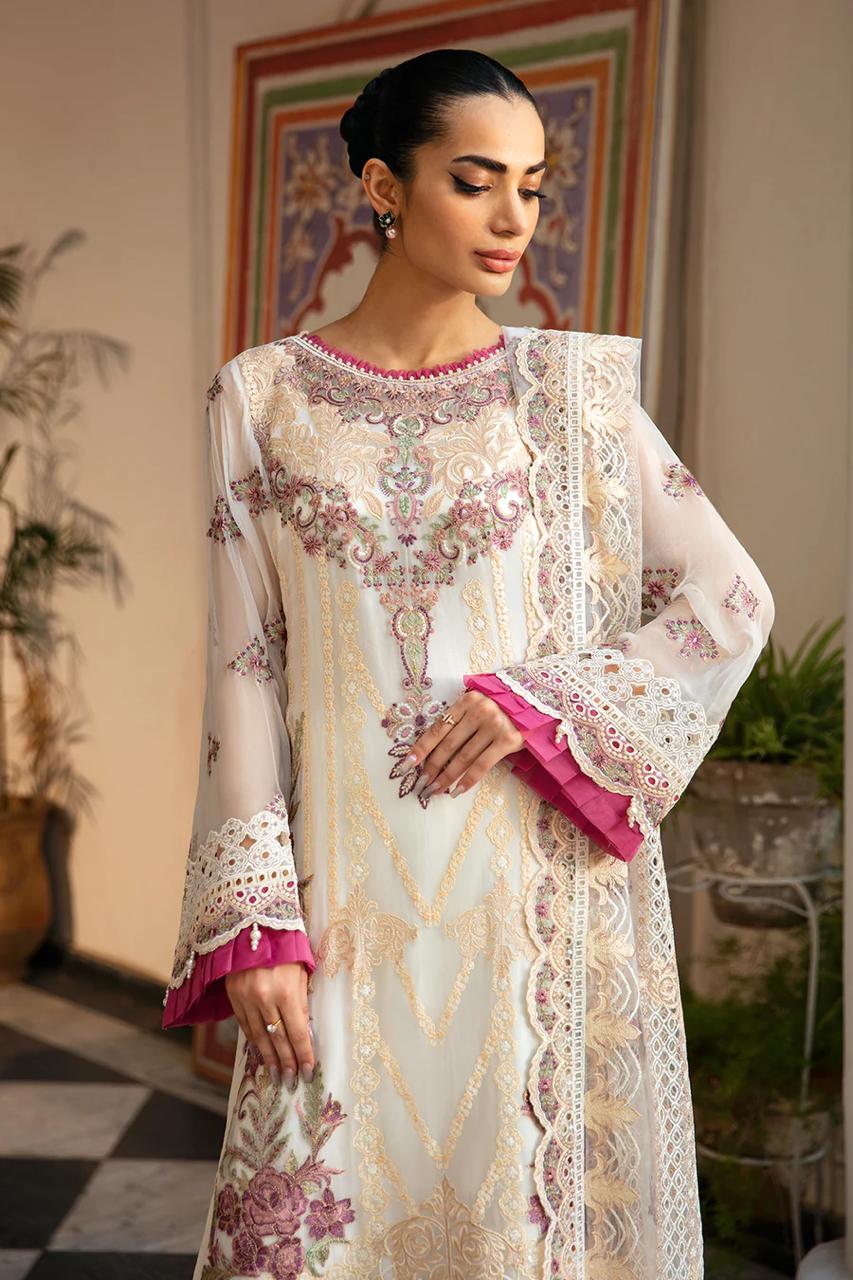 Pure Chiffon Off White Embroidered Dress - WW271