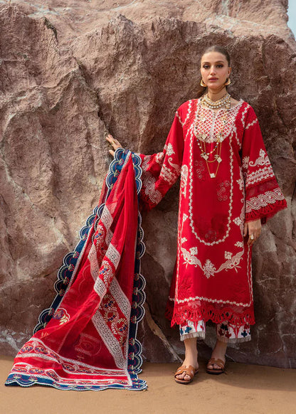 Pure Lawn Red Embroidered Dress - LL185