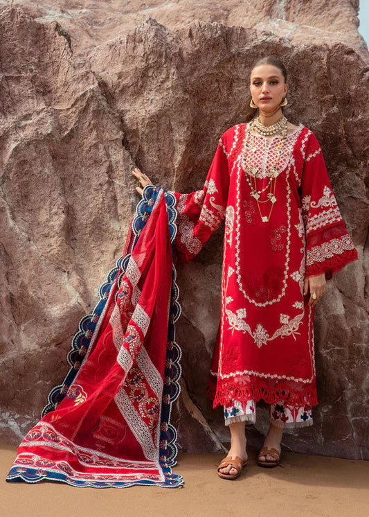 Pure Lawn Red Embroidered Dress - LL185