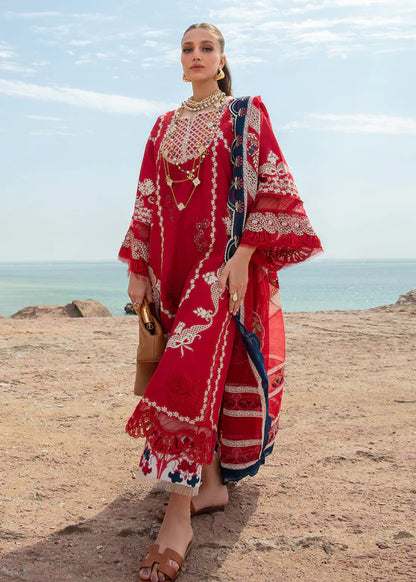 Pure Lawn Red Embroidered Dress - LL185