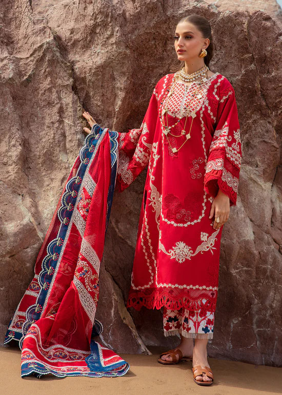 Pure Lawn Red Embroidered Dress - LL185