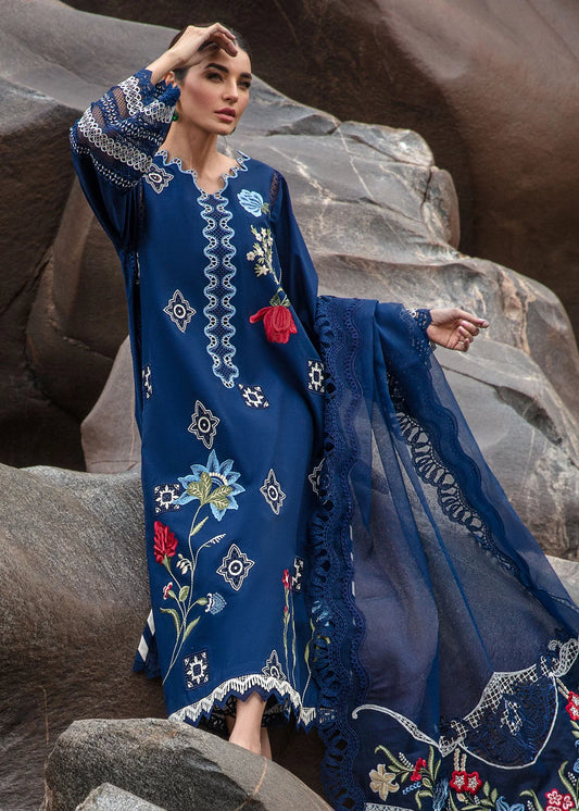 Pure Lawn Midnight Blue Embroidered Dress - LL187