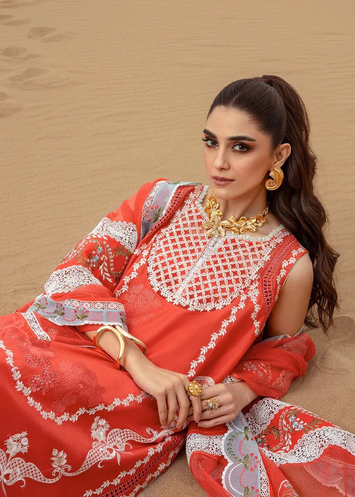 Pure Lawn Red Embroidered Dress - LL186