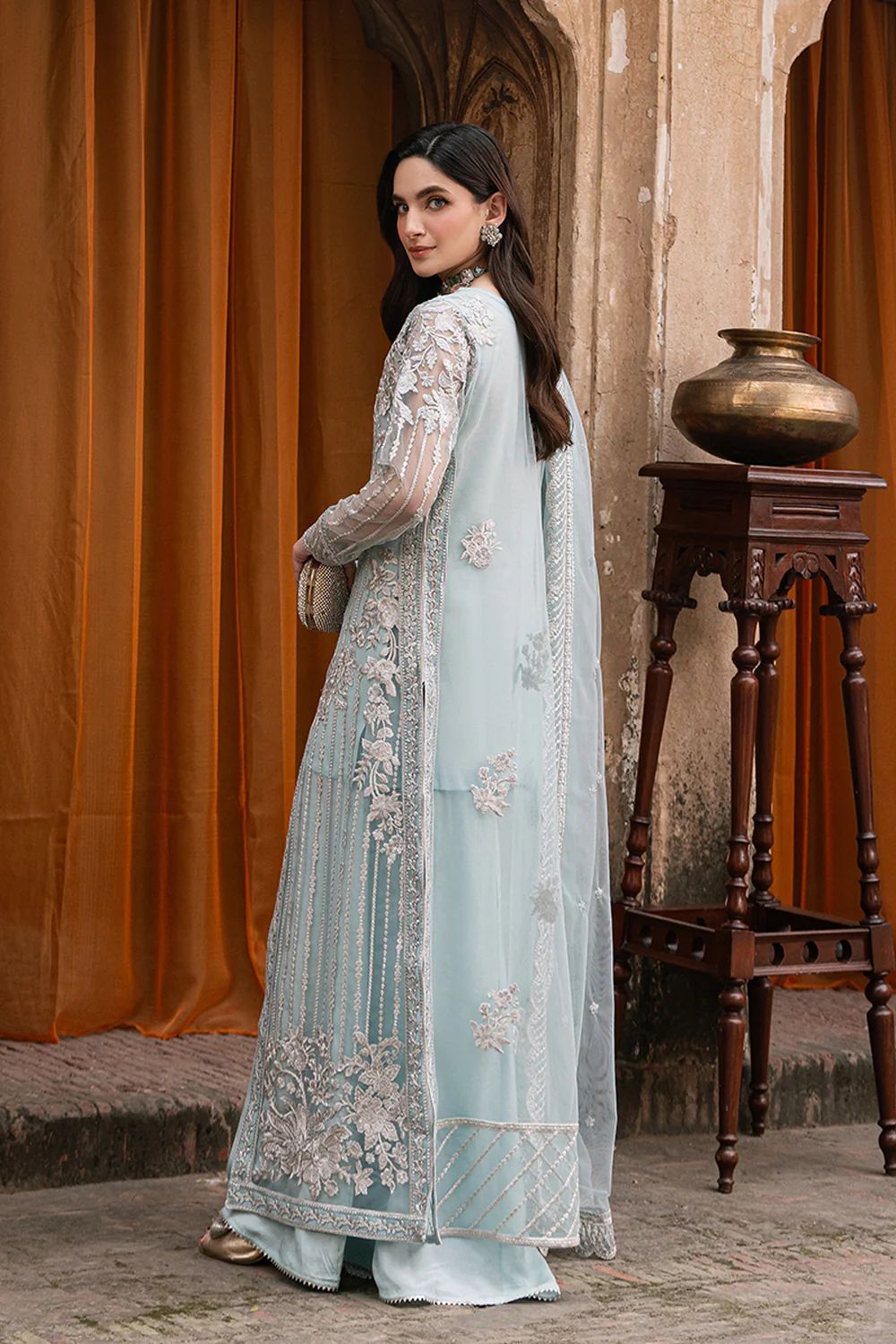 Pure Chiffon Sky Blue Embroidered Dress - WW270