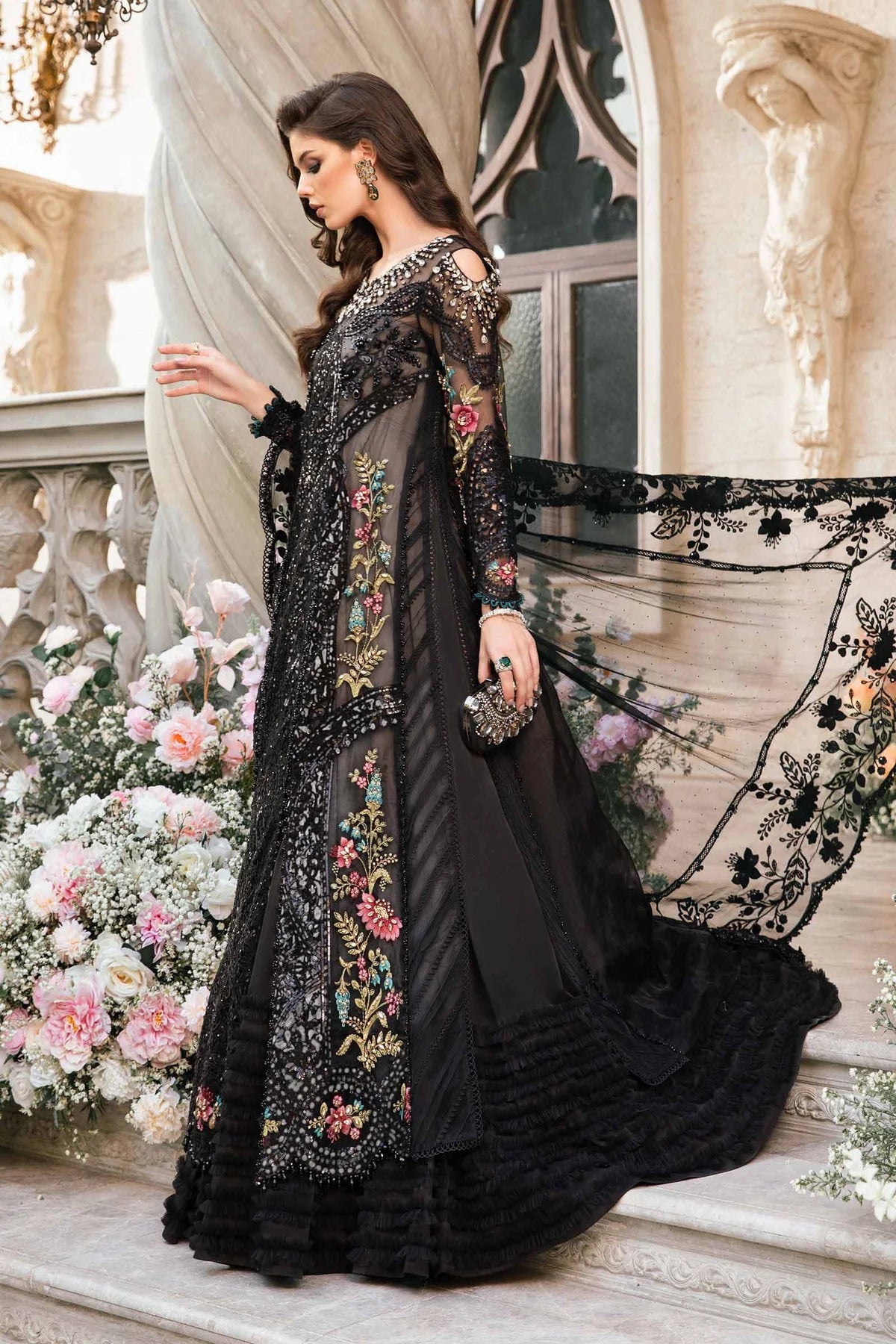 Pure Net Black Embroidered Dress - WW305