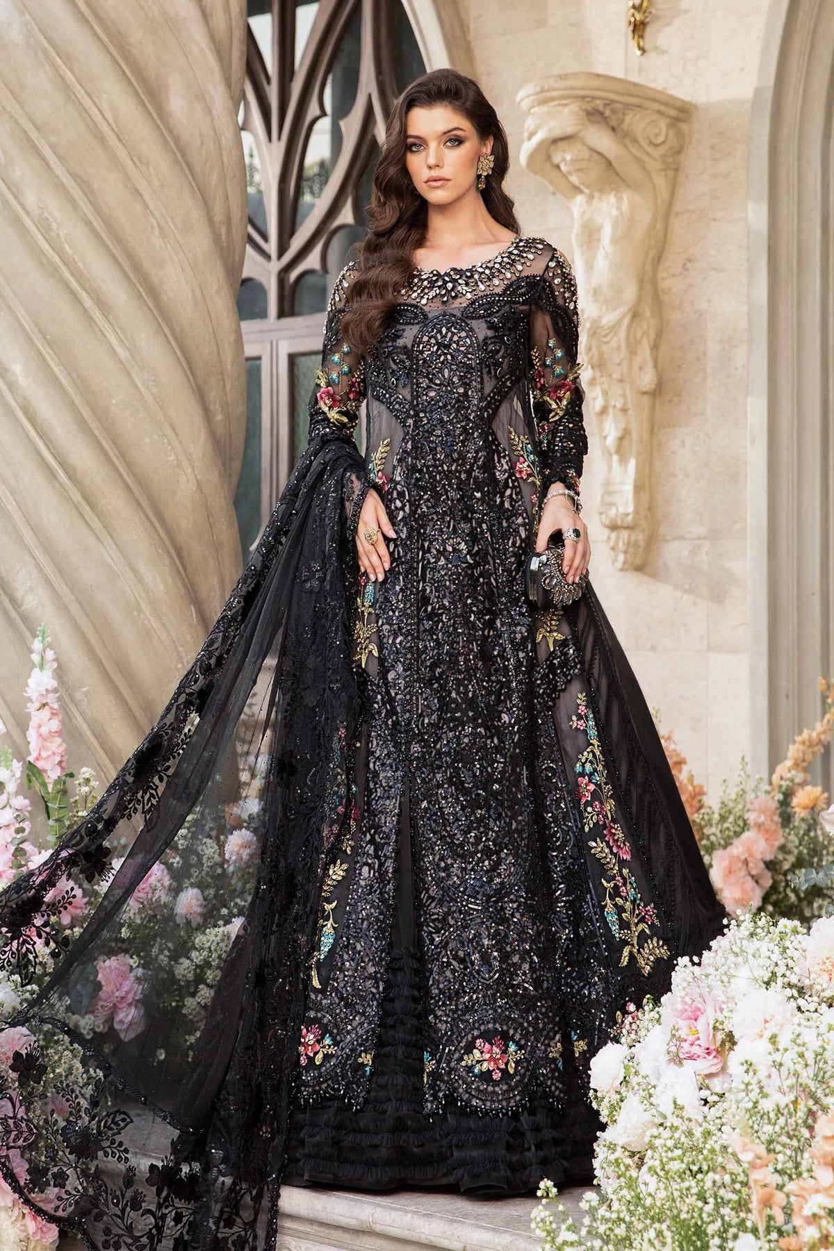 Pure Net Black Embroidered Dress - WW305