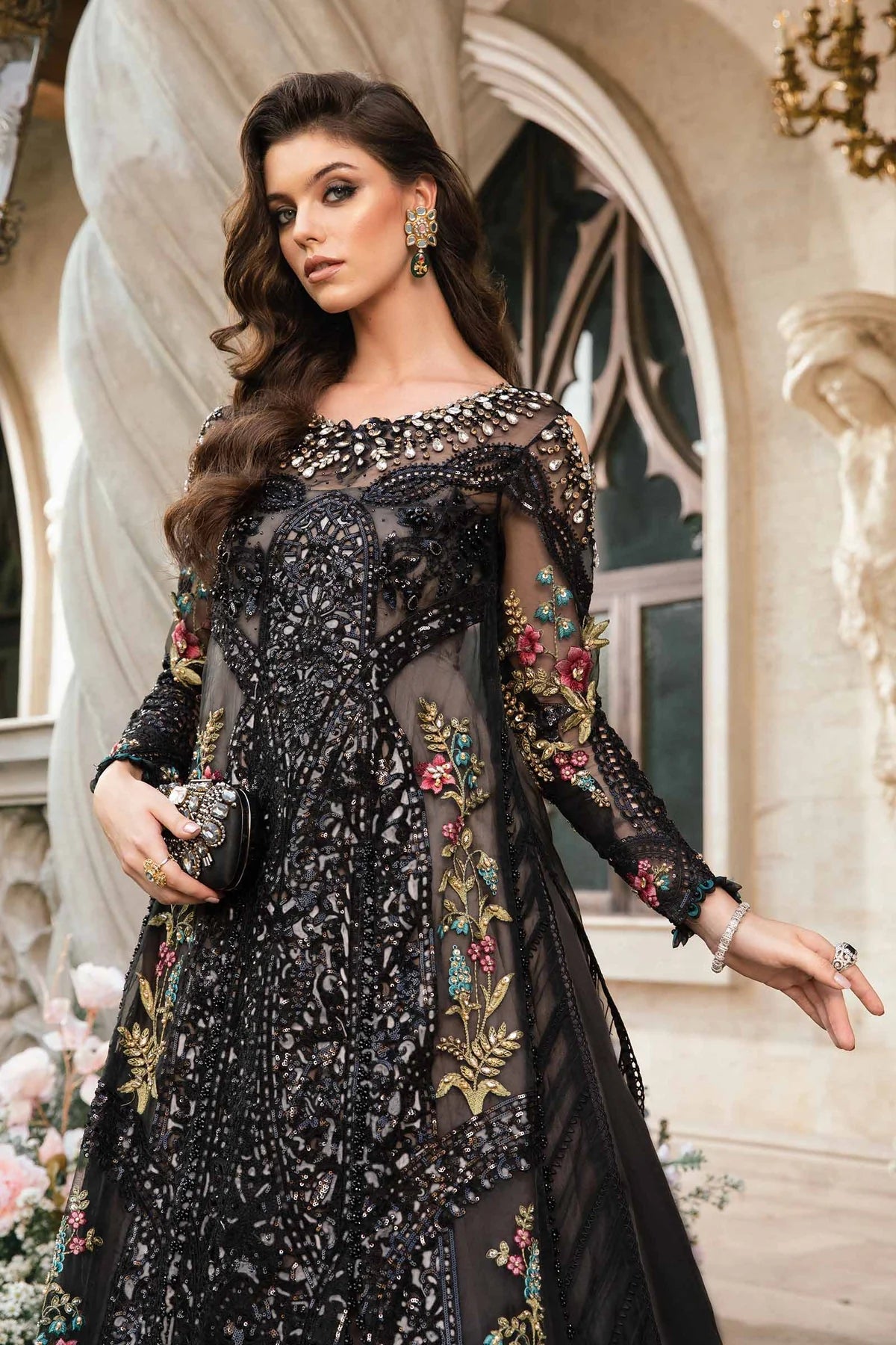 Pure Net Black Embroidered Dress - WW305